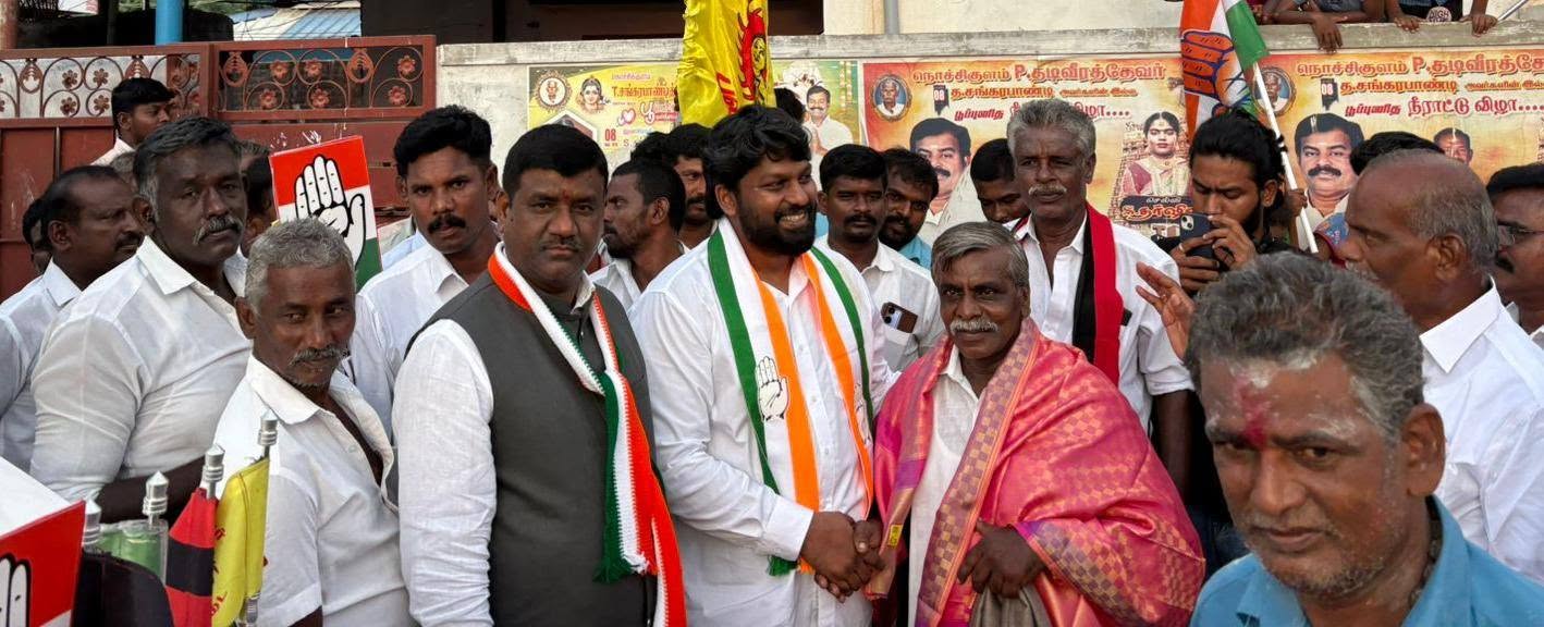 Gouri Satish greeting local residents and party workers at a public gathering